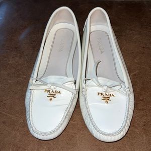 Prada patent white loafers size 38 good condition!!